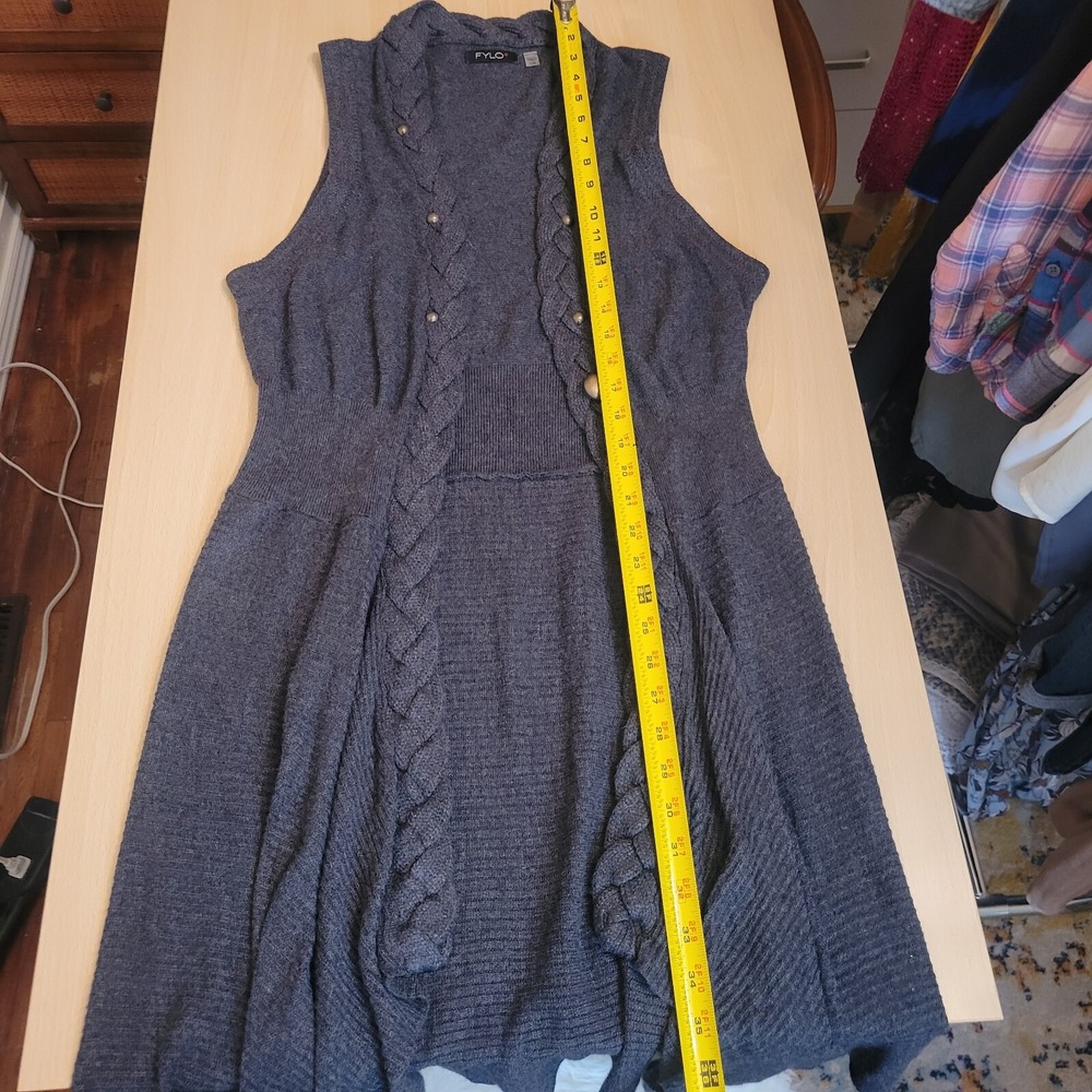 FYLO Open Front Cardigan Vest Sweater Braided Hem Asymmetrical Grey Large‎ - Picture 11 of 15